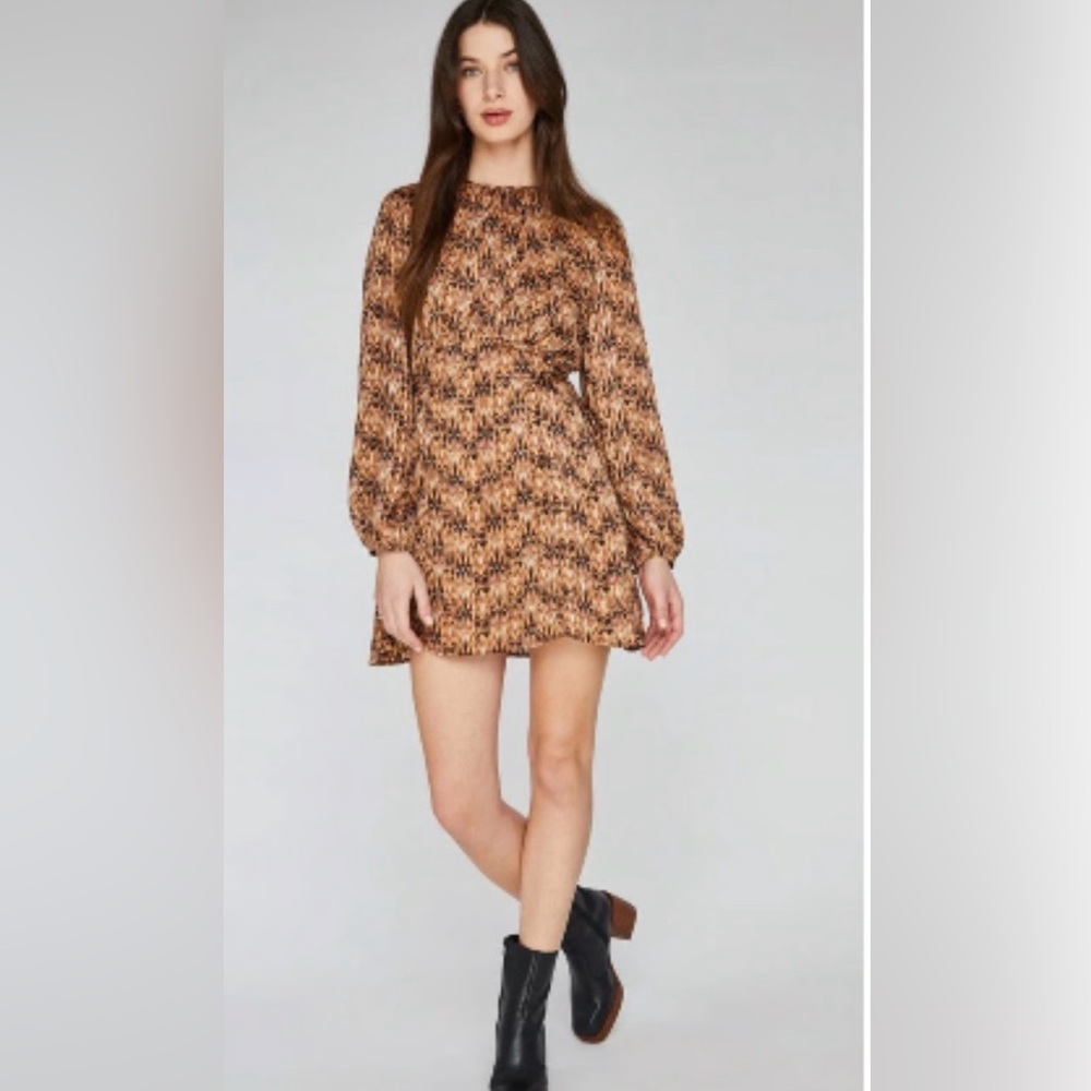 Gentle Fawn Brown Patterned Long-Sleeve Mini Dress